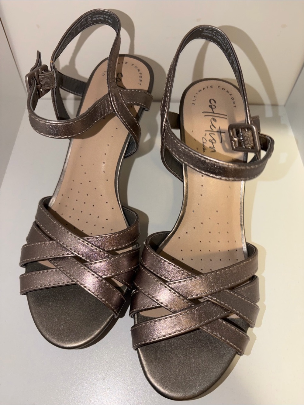 Clark’s Collection -Metallic Brown Strappy Ankle-Wrap Sandals